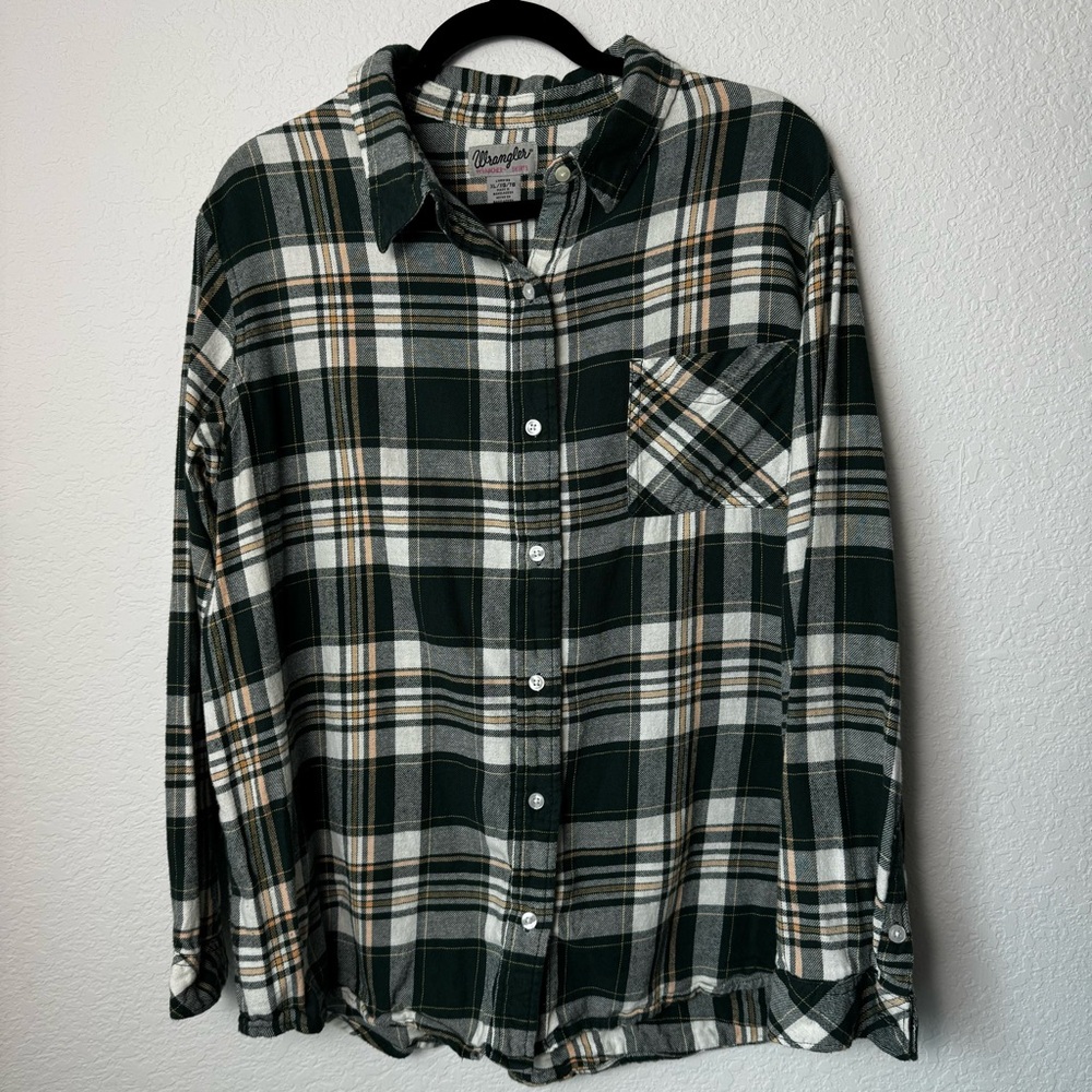 Wrangler Women’s Western Long Sleeve Button Plaid Shirt with Open Pocket Size XL